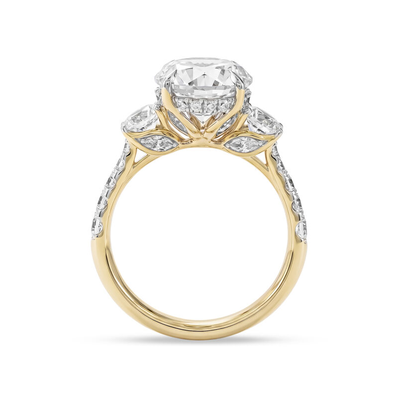 Round Lab Grown Diamond 5ctw. Three Stone Marquise Side Accent Engagement Ring in 14k Two Tone Gold image number null